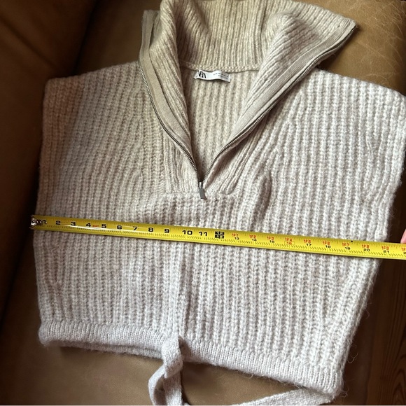 NWOT Zara knit zippered zip vest fall winter dickey layer collar crop cream - Picture 9 of 11